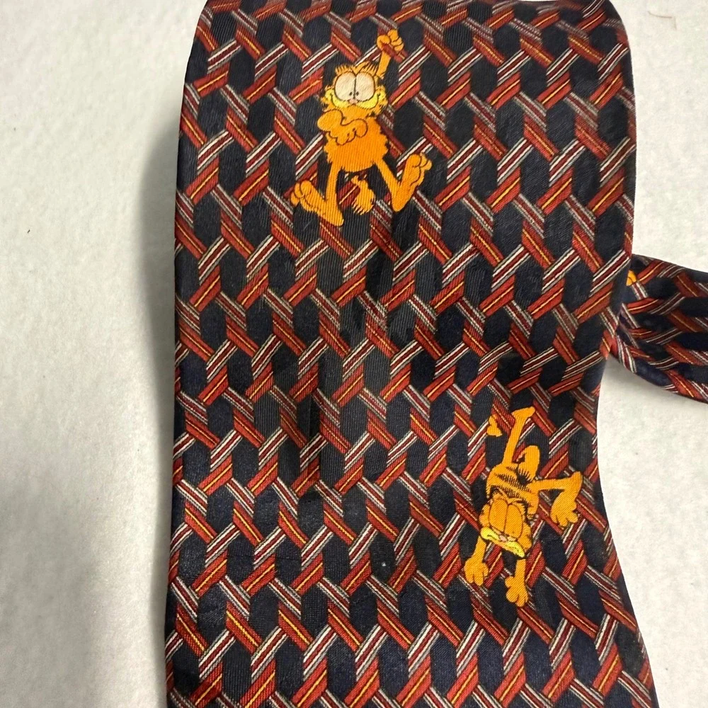 Vintage Paws Addiction Garfield Black Orange Neck Tie Mens Wide 56